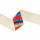 2 1/2" Wired Ribbon | Black/Lime/Red/Royal Plaid w/ Gold Dupioni-fused Backing | 10 Yard Roll