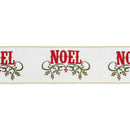 4" Wired Ribbon | Embroidered NOEL on Metallic Dupioni-fused Backing | 5 Yard Roll