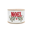 4" Wired Ribbon | Embroidered NOEL on Metallic Dupioni-fused Backing | 5 Yard Roll