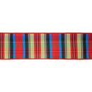 4" Wired Ribbon | Black/Lime/Red/Royal Plaid w/ Red Dupioni-fused Backing | 10 Yard Roll
