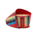 2 1/2" Wired Ribbon | Black/Lime/Red/Royal Plaid w/ Red Dupioni-fused Backing | 10 Yard Roll