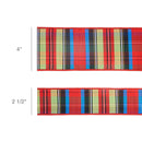 2 1/2" Wired Ribbon | Black/Lime/Red/Royal Plaid w/ Red Dupioni-fused Backing | 10 Yard Roll