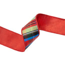 2 1/2" Wired Ribbon | Black/Lime/Red/Royal Plaid w/ Red Dupioni-fused Backing | 10 Yard Roll