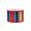 2 1/2" Wired Ribbon | Black/Lime/Red/Royal Plaid w/ Red Dupioni-fused Backing | 10 Yard Roll
