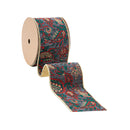 4" Wired Jacquard Ribbon | Burgundy Damask Paisley w/ Gold Dupioni-Fused Backing | 10 Yard Roll