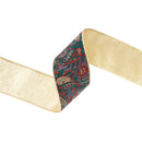 4" Wired Jacquard Ribbon | Burgundy Damask Paisley w/ Gold Dupioni-Fused Backing | 10 Yard Roll