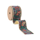 2 1/2" Wired Jacquard Ribbon | Burgundy Damask Paisley w/ Gold Dupioni-Fused Backing | 10 Yard Roll