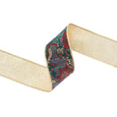 2 1/2" Wired Jacquard Ribbon | Burgundy Damask Paisley w/ Gold Dupioni-Fused Backing | 10 Yard Roll