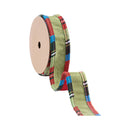 1" Wired Reversible Dupioni Ribbon | Red/Apple Green w/ Plaid Cording | 10 Yard Roll