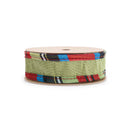 1" Wired Reversible Dupioni Ribbon | Red/Apple Green w/ Plaid Cording | 10 Yard Roll