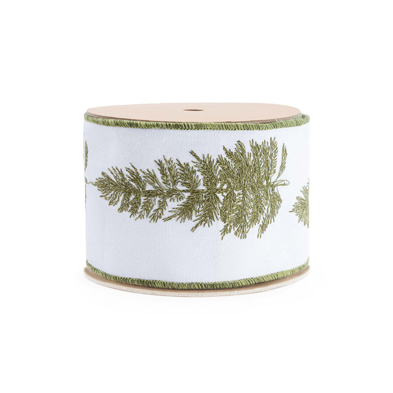 4" Wired Canvas Ribbon | Embroidered Trees | 10 Yard Roll