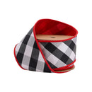 2 1/2" Wired Ribbon | Black/White Bias Check w/ Red Dupioni-fused Backing | 10 Yard Roll