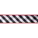 2 1/2" Wired Ribbon | Black/White Bias Check w/ Red Dupioni-fused Backing | 10 Yard Roll