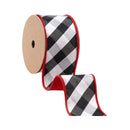 2 1/2" Wired Ribbon | Black/White Bias Check w/ Red Dupioni-fused Backing | 10 Yard Roll