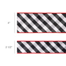 2 1/2" Wired Ribbon | Black/White Bias Check w/ Red Dupioni-fused Backing | 10 Yard Roll