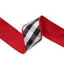 2 1/2" Wired Ribbon | Black/White Bias Check w/ Red Dupioni-fused Backing | 10 Yard Roll