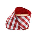 4" Wired Ribbon | Red/White Bias Check w/ Red Dupioni-fused Backing | 10 Yard Roll