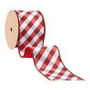 4" Wired Ribbon | Red/White Bias Check w/ Red Dupioni-fused Backing | 10 Yard Roll