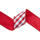 4" Wired Ribbon | Red/White Bias Check w/ Red Dupioni-fused Backing | 10 Yard Roll