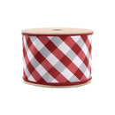 4" Wired Ribbon | Red/White Bias Check w/ Red Dupioni-fused Backing | 10 Yard Roll