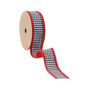 1" Wired Ribbon | Black/White Mini Check w/ Red Backing | 10 Yard Roll
