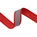 1" Wired Ribbon | Black/White Mini Check w/ Red Backing | 10 Yard Roll