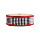 1" Wired Ribbon | Black/White Mini Check w/ Red Backing | 10 Yard Roll