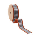 1" Wired Ribbon | Black/White Mini Check w/ Orange Backing | 10 Yard Roll