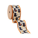 2 1/2" Wired Printed Canvas Ribbon | Black Cat w/ Orange/Black Checked Backing | 10 Yard Roll