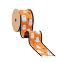2 1/2" Wired Printed Canvas Ribbon | Ghost w/ Orange/Black Checked Backing | 10 Yard Roll