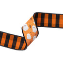 2 1/2" Wired Printed Canvas Ribbon | Ghost w/ Orange/Black Checked Backing | 10 Yard Roll