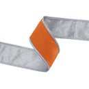 2 1/2" Wired Ribbon | Orange w/Silver Piping and Backing | 10 Yard Roll