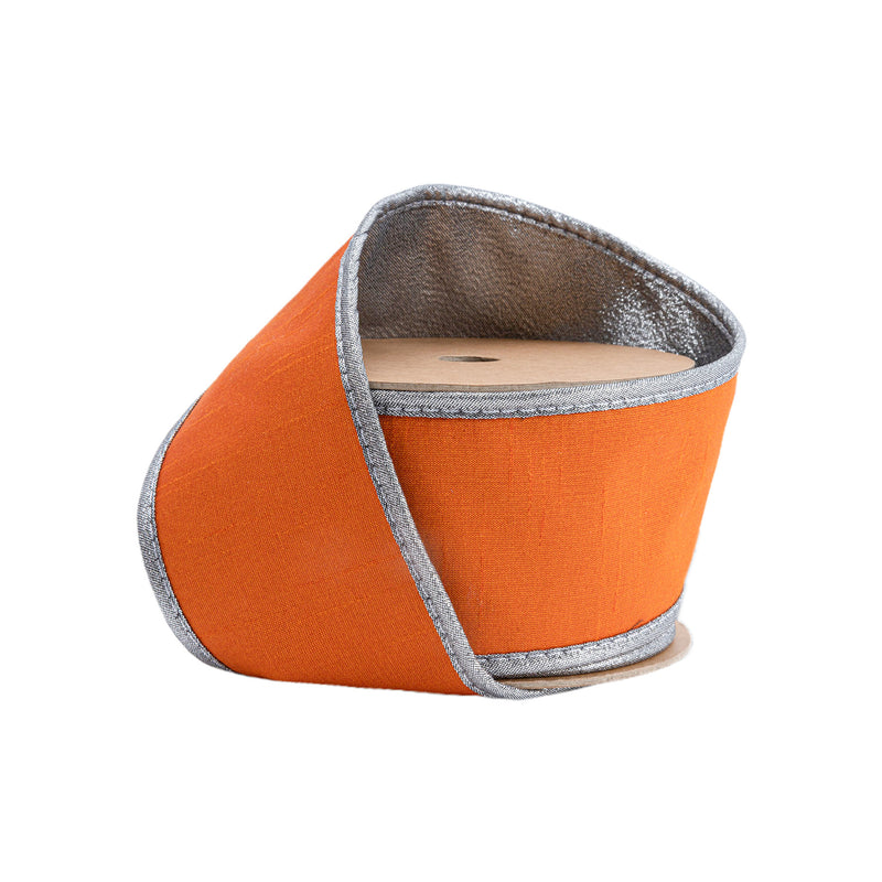 2 1/2" Wired Ribbon | Orange w/Silver Piping and Backing | 10 Yard Roll