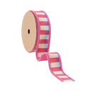 1" Wired Ribbon | Pink/Multi Small Check w/ Pink Dupioni-fused Backing | 10 Yard Roll