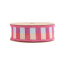 1" Wired Ribbon | Pink/Multi Small Check w/ Pink Dupioni-fused Backing | 10 Yard Roll