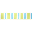 4" Wired Dupioni Ribbon | Green/White/Blue Large Horizontal Stripe w/ Green Backing | 10 Yard Roll