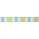 1 1/2" Wired Ribbon | Green/White/Blue Large Horizontal Stripe w/ Green Backing | 10 Yard Roll