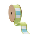 1 1/2" Wired Ribbon | Green/White/Blue Large Horizontal Stripe w/ Green Backing | 10 Yard Roll
