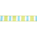2 1/2" Wired Dupioni Ribbon | Green/White/Blue Large Horizontal Stripe w/ Green Backing | 10 Yard Roll