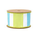 2 1/2" Wired Dupioni Ribbon | Green/White/Blue Large Horizontal Stripe w/ Green Backing | 10 Yard Roll