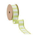 1 1/2" Wired Ribbon | Green/White Medium Horizontal Stripe w/ Green Backing | 10 Yard Roll