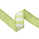 1 1/2" Wired Ribbon | Green/White Medium Horizontal Stripe w/ Green Backing | 10 Yard Roll