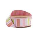 1 1/2" Wired Ribbon | Pink/Green/White Stripes w/ Pink Backing | 10 Yard Roll