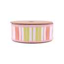 1 1/2" Wired Ribbon | Pink/Green/White Stripes w/ Pink Backing | 10 Yard Roll