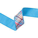 2 1/2" Wired Ribbon | Earth Tone Plaid Bias Cut w/ Blue Backing | 10 Yard Roll