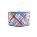 2 1/2" Wired Ribbon | Earth Tone Plaid Bias Cut w/ Blue Backing | 10 Yard Roll