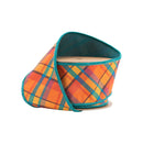 2 1/2" Wired Ribbon | Orange/Teal Plaid Bias Cut w/ Dark Teal Backing | 10 Yard Roll