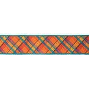 2 1/2" Wired Ribbon | Orange/Teal Plaid Bias Cut w/ Dark Teal Backing | 10 Yard Roll
