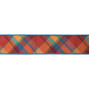 2 1/2" Wired Ribbon | Large Orange/Teal Plaid Bias Cut w/ Blue Backing | 10 Yard Roll