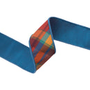 2 1/2" Wired Ribbon | Large Orange/Teal Plaid Bias Cut w/ Blue Backing | 10 Yard Roll